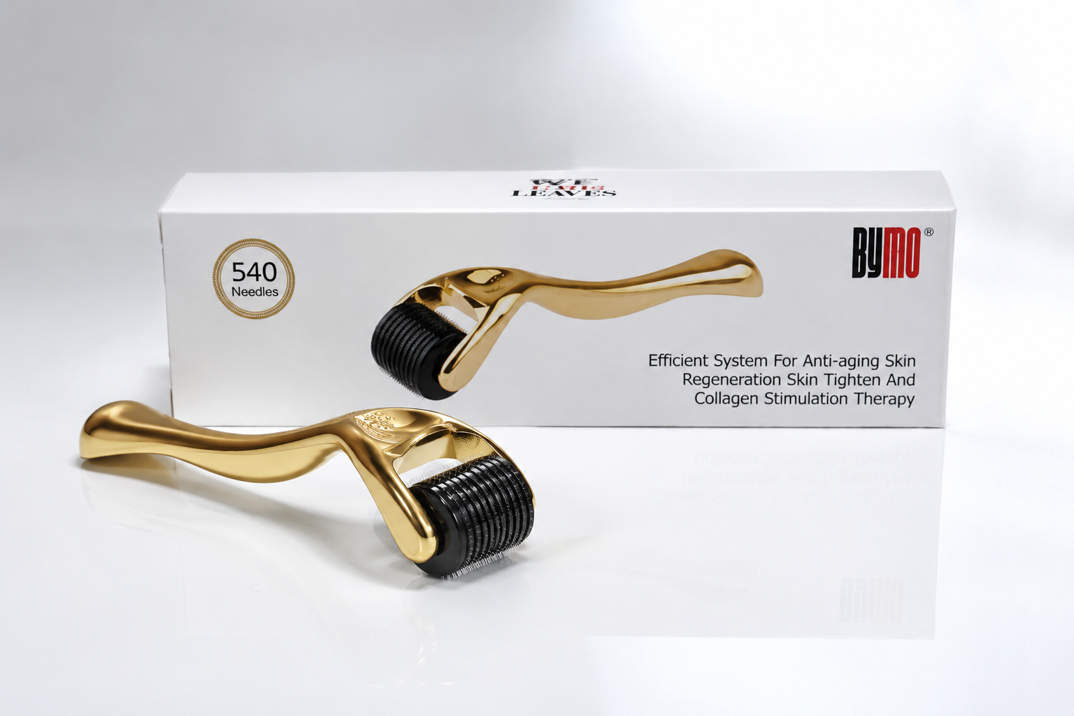 BYMO gold derma roller with 540 needles and packaging