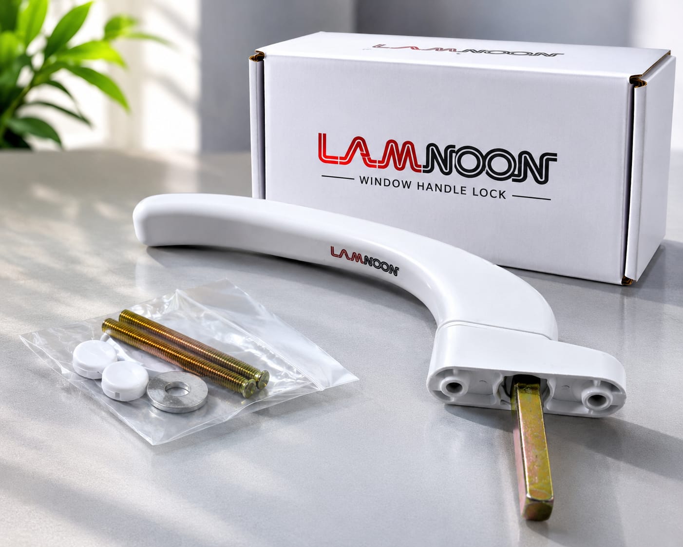 LAMNOON Window Handle Lock on a sunlit minimal surface